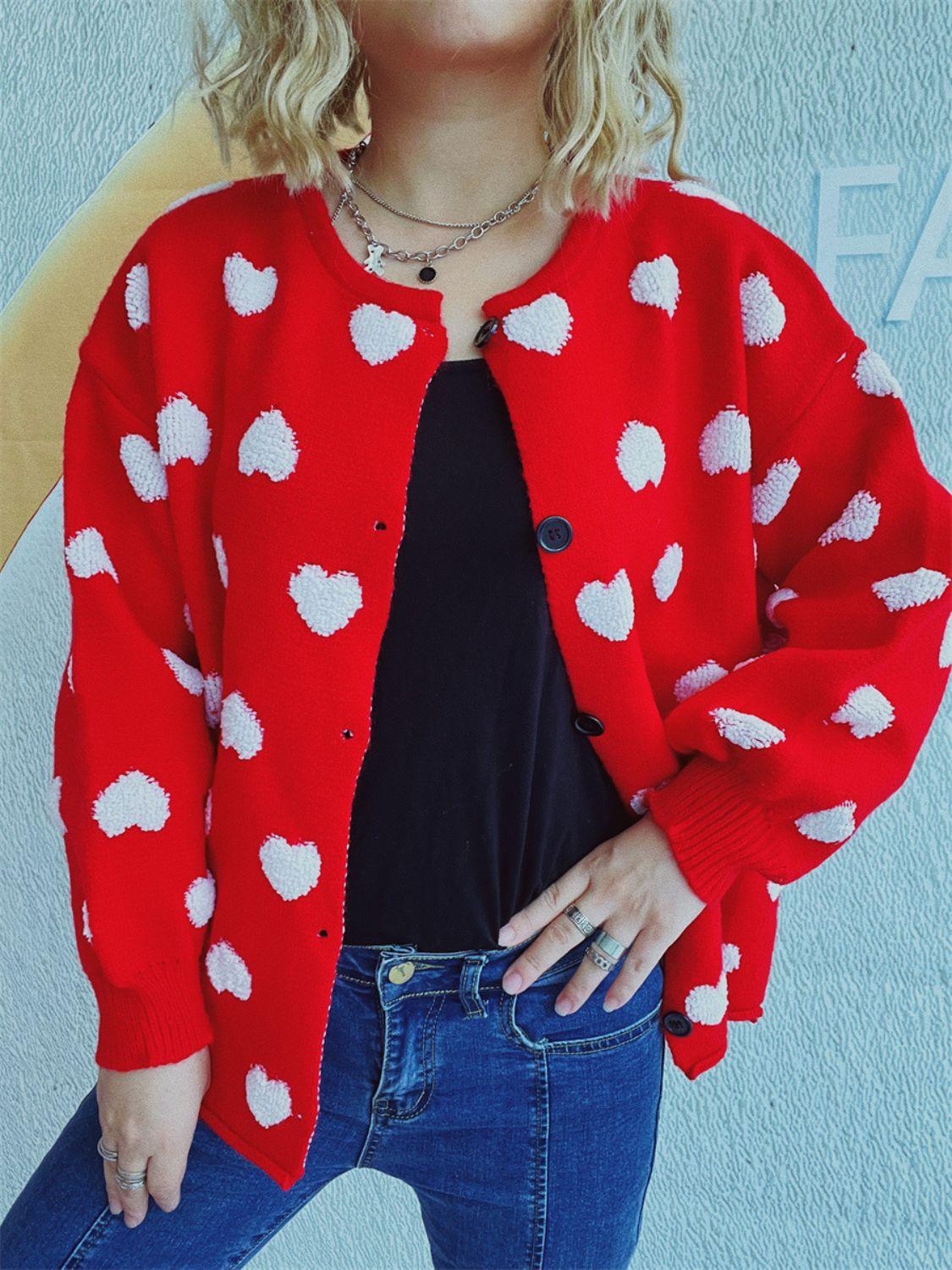 Heart Button Up Long Sleeve Cardigan Carauana Store