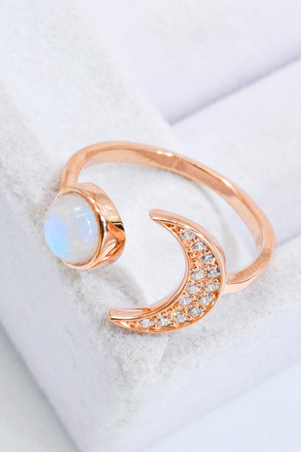Natural Moonstone and Zircon Sun & Moon Open Ring Carauana Store