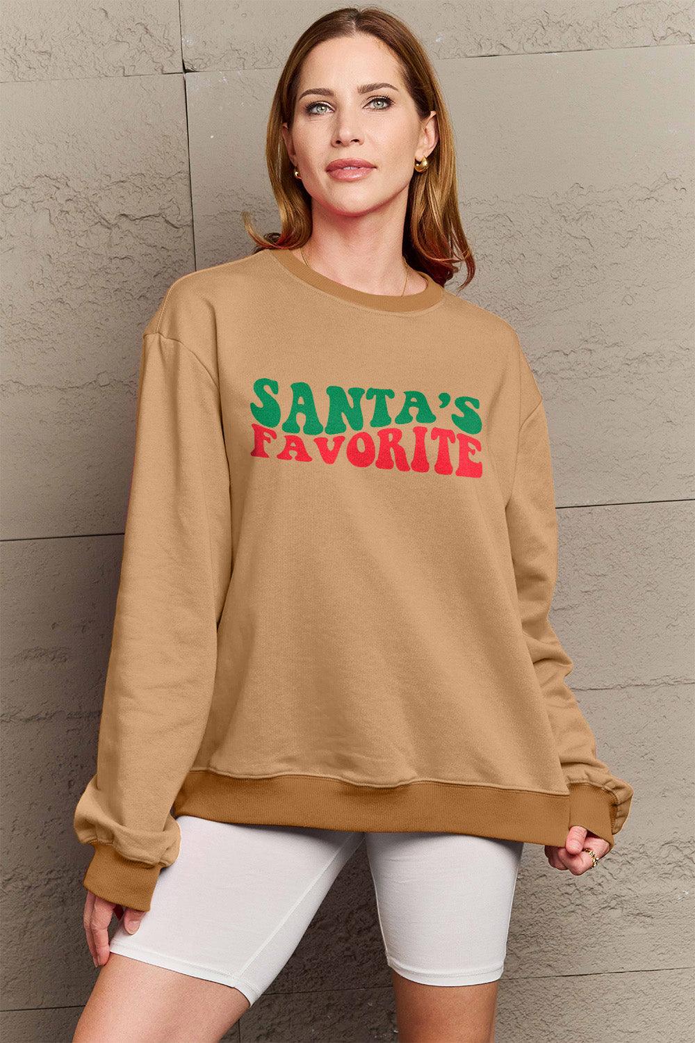 Simply Love Full Size SANTA'S FAVORITE Round Neck Sweatshirt Carauana Store