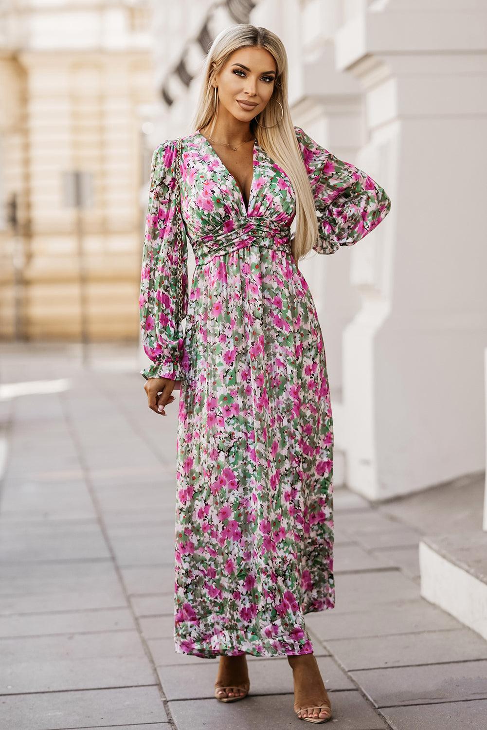 Floral Deep V Maxi Dress Carauana Store