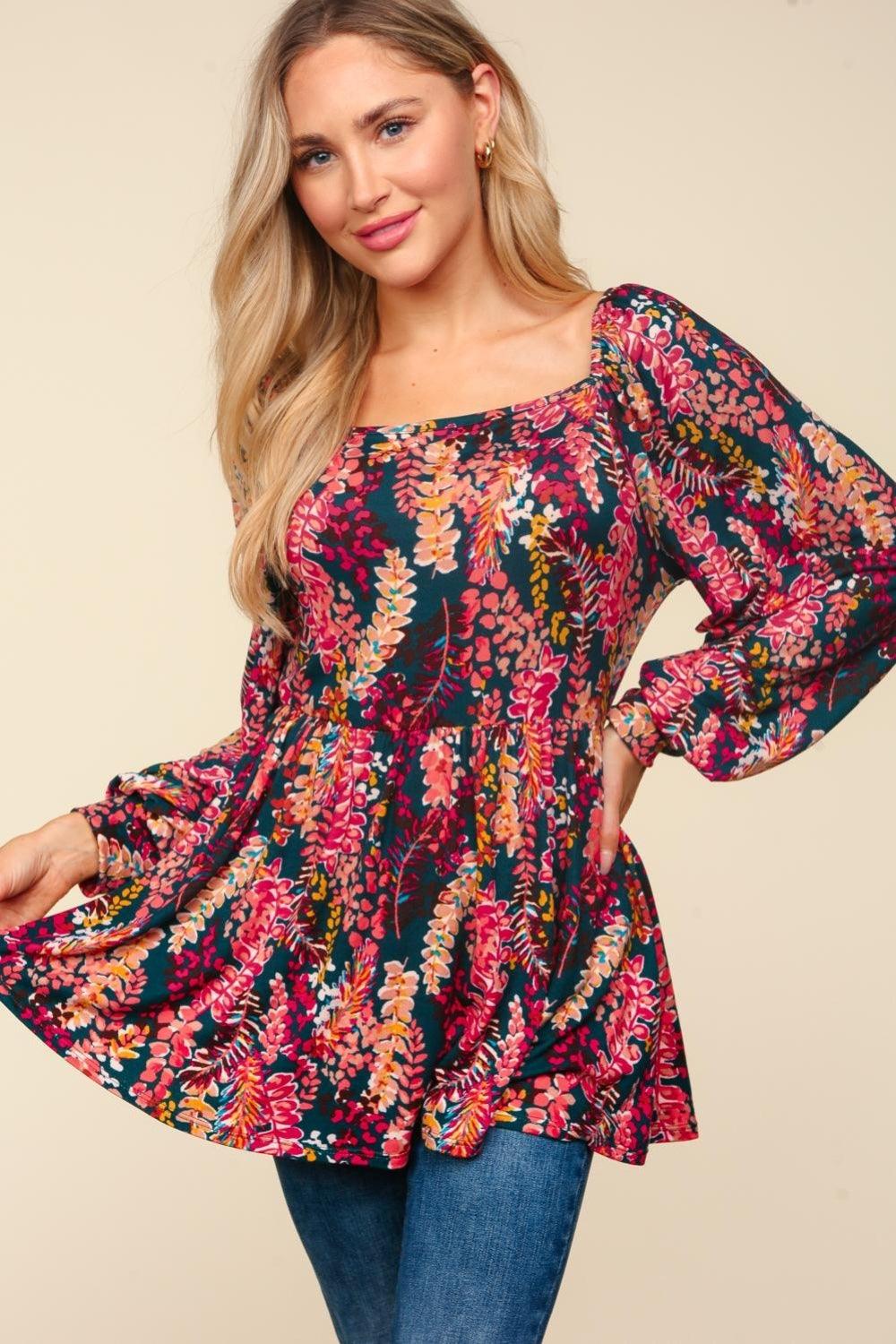 Haptics Full Size Peplum Floral Square Neck Blouse Carauana Store