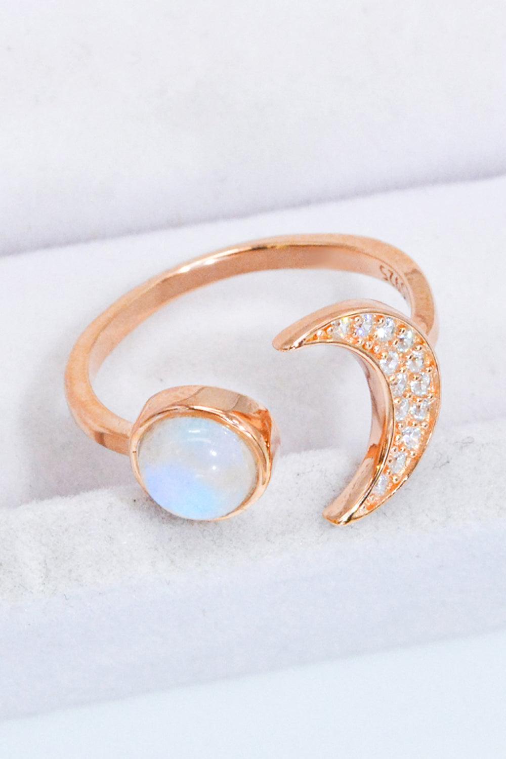 Natural Moonstone and Zircon Sun & Moon Open Ring Carauana Store