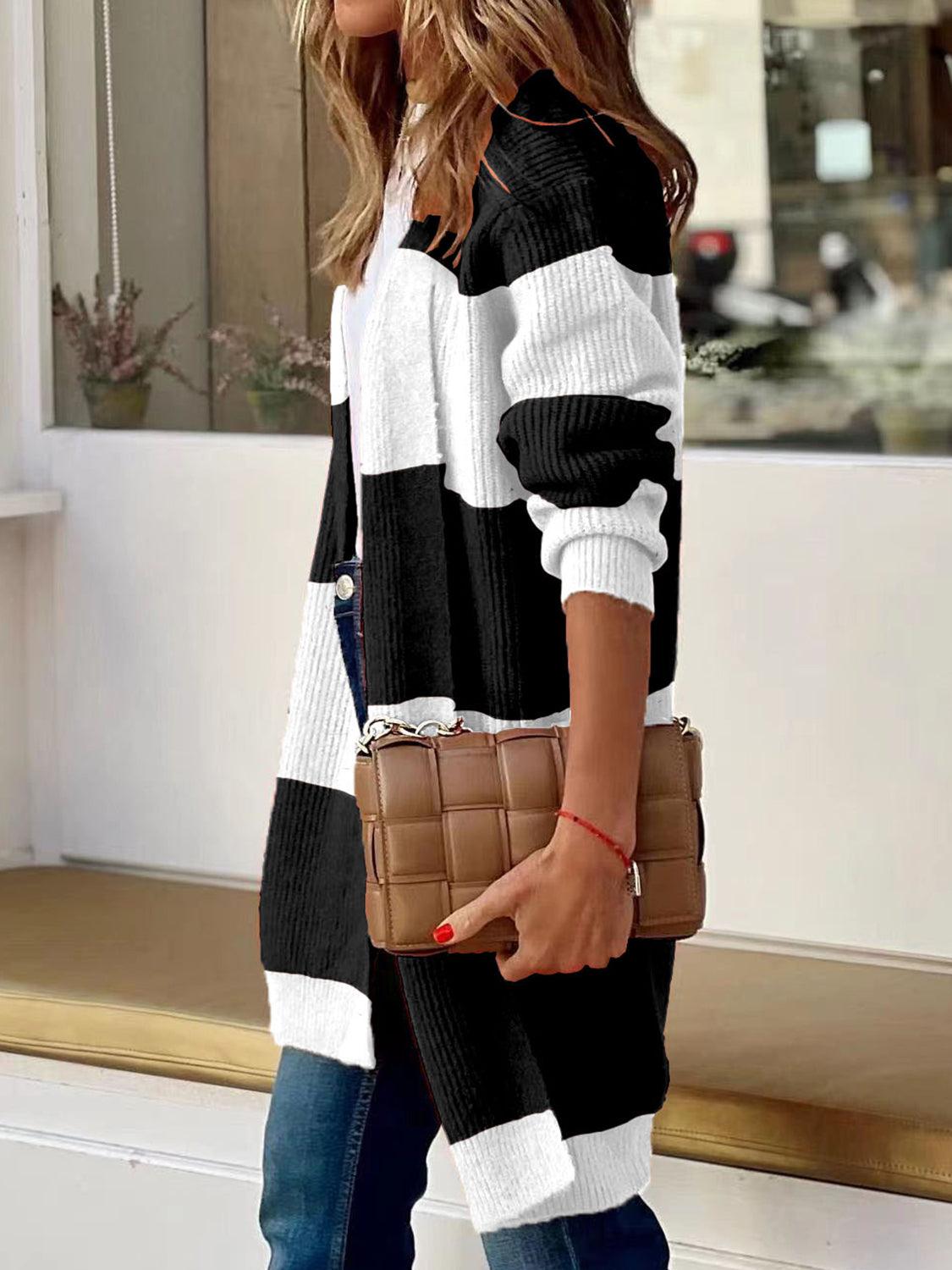 Contrast Open Front Long Sleeve Cardigan Carauana Store