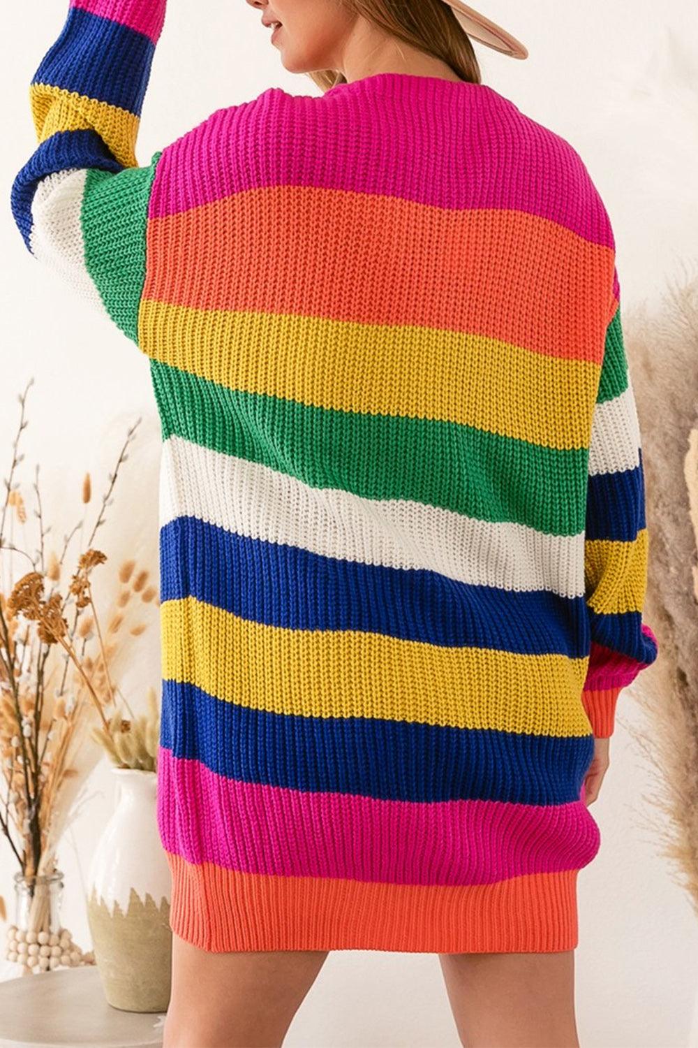 Striped Button Down Longline Cardigan Carauana Store