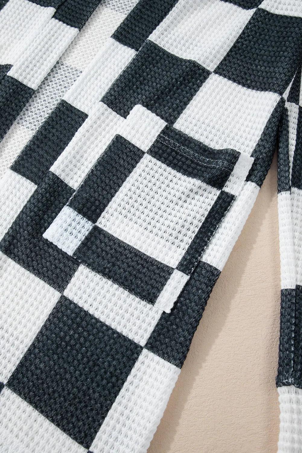 Checkered Open Front Long Sleeve Cover Up Carauana Store