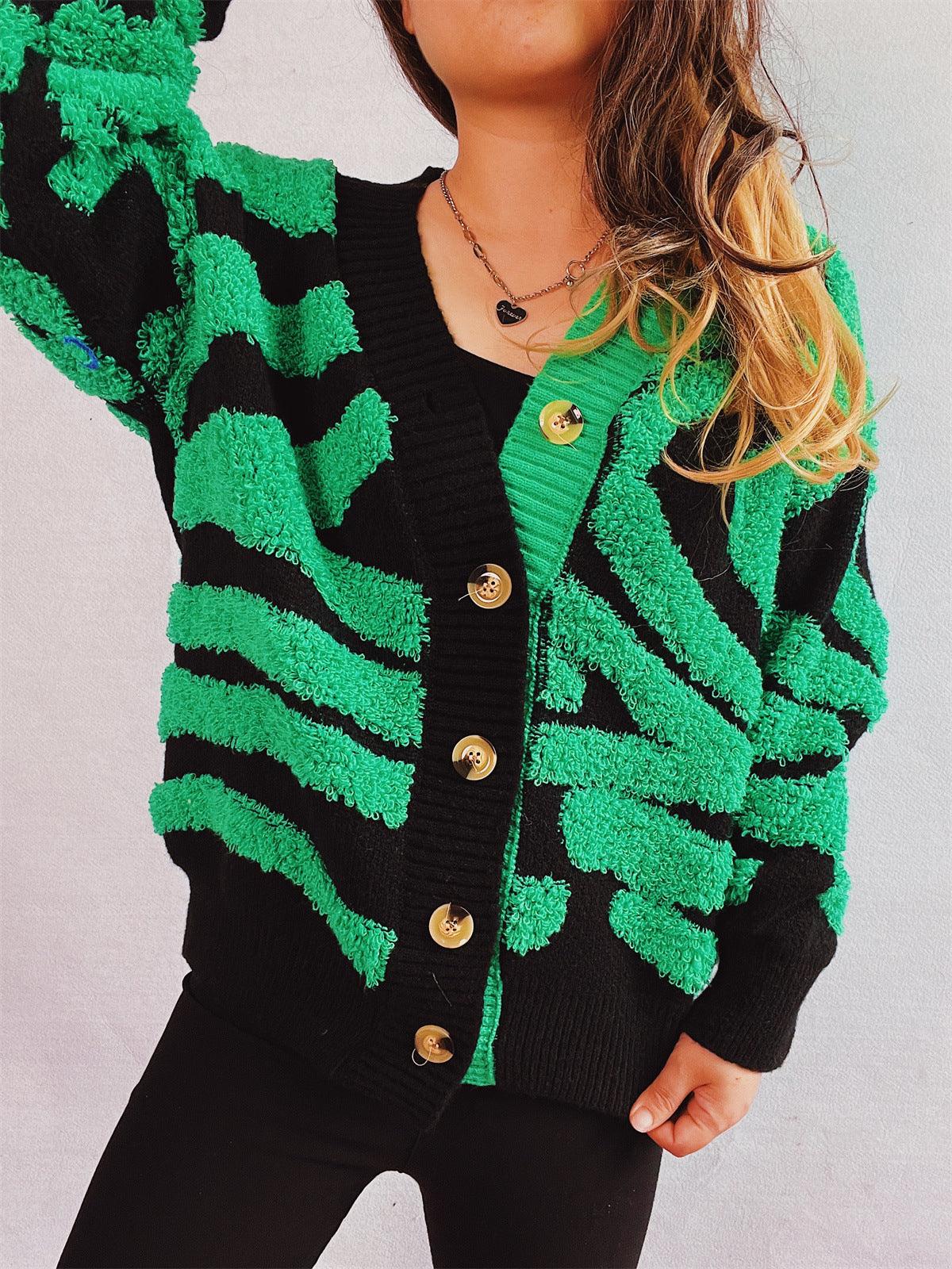 Contrast Button Up Long Sleeve Cardigan Carauana Store