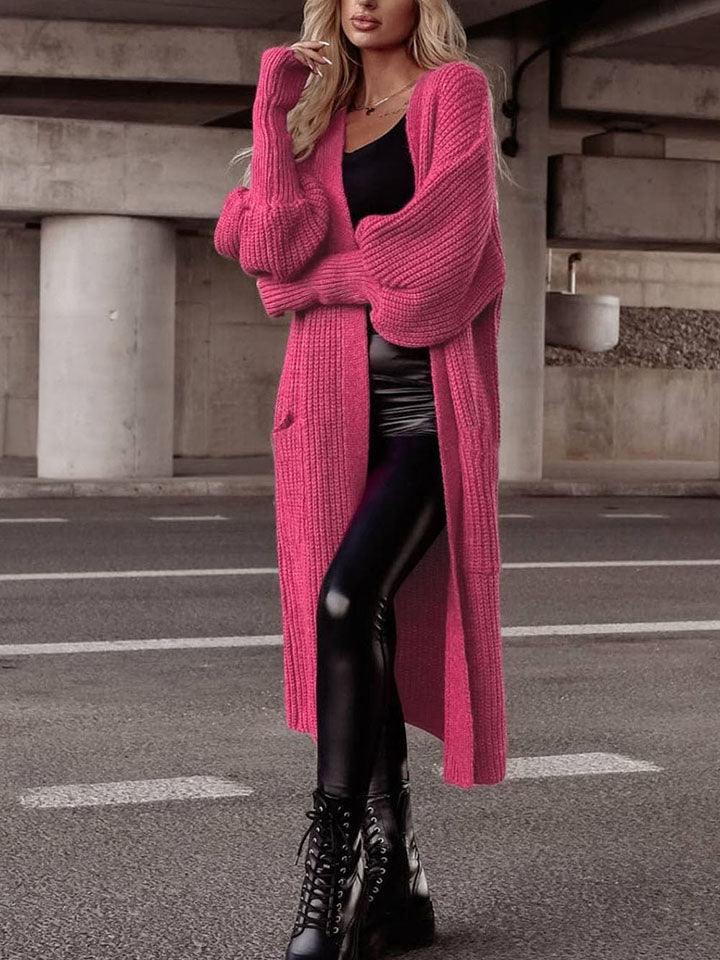 Lantern Sleeve Pocketed Cardigan Carauana Store