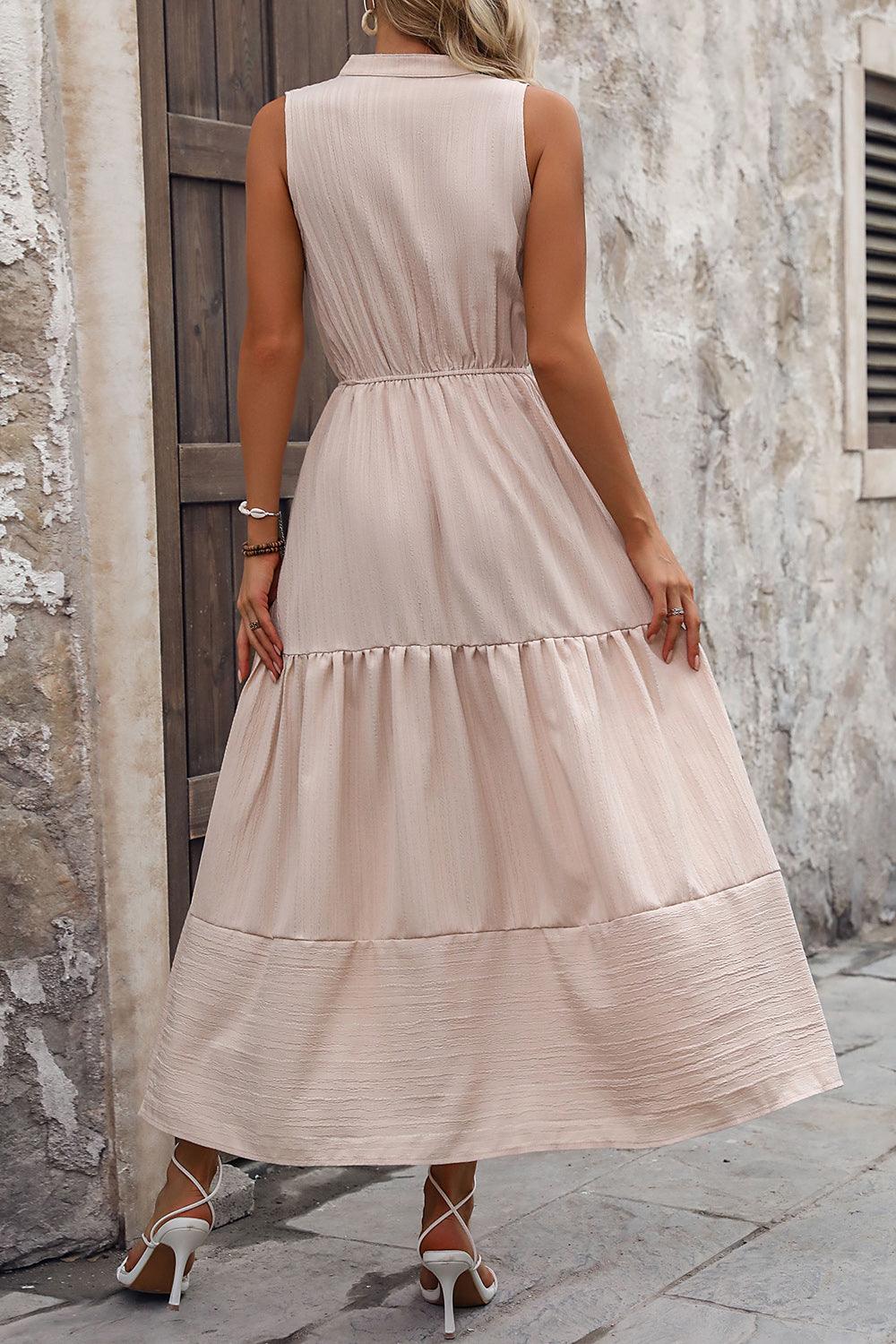 Decorative Button Notched Tiered Dress Carauana Store