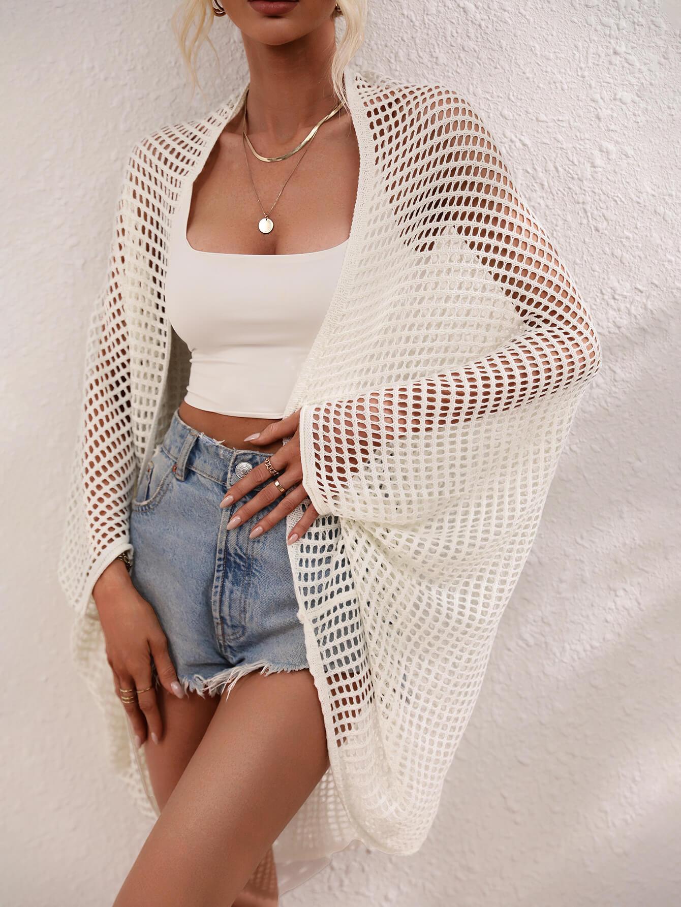Openwork Open Front Longline Cover Up Carauana Store