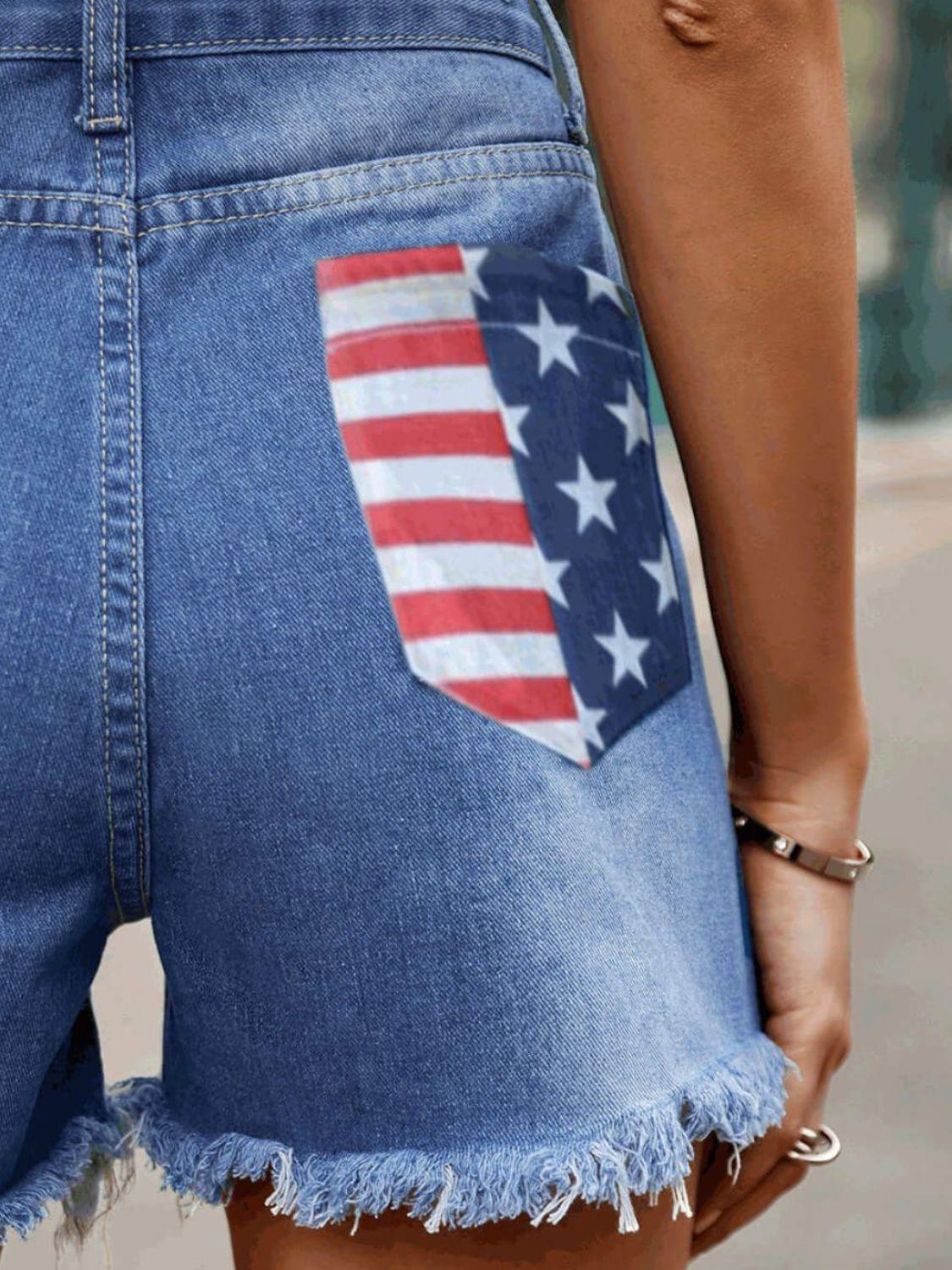 Raw Hem Denim Shorts with Pockets Carauana Store