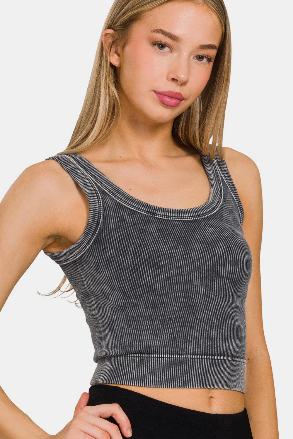 Zenana Washed Scoop Neck Wide Strap Tank Carauana Store