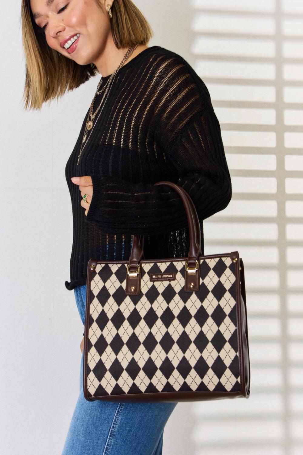 David Jones Argyle Pattern PU Leather Handbag Carauana Store