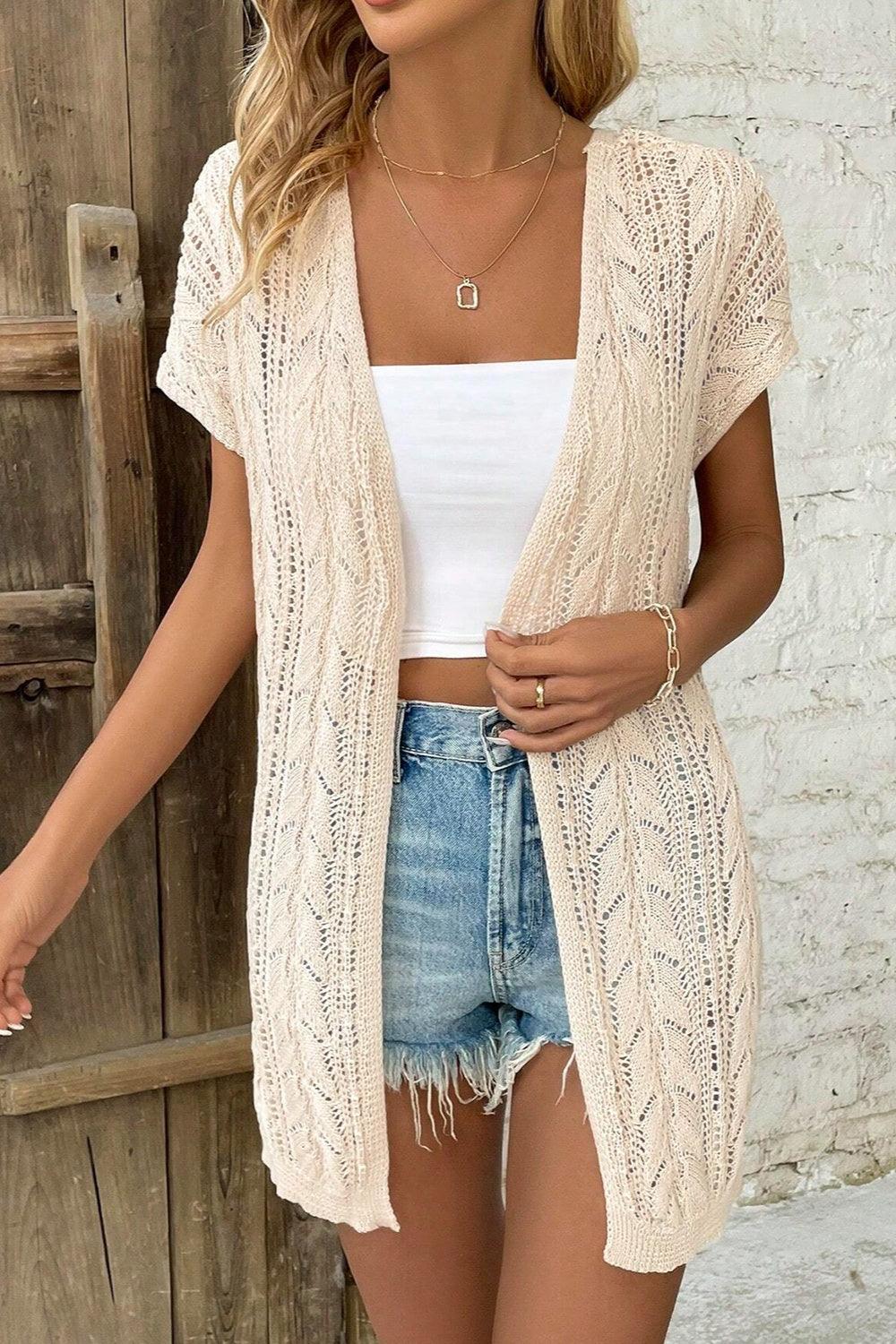 Openwork Open Front Short Sleeve Cardigan Carauana Store