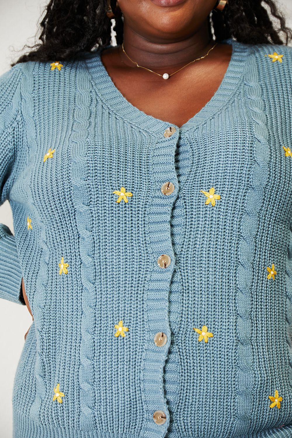 HEYSON Full Size Floral Embroidered Cable Cardigan Carauana Store