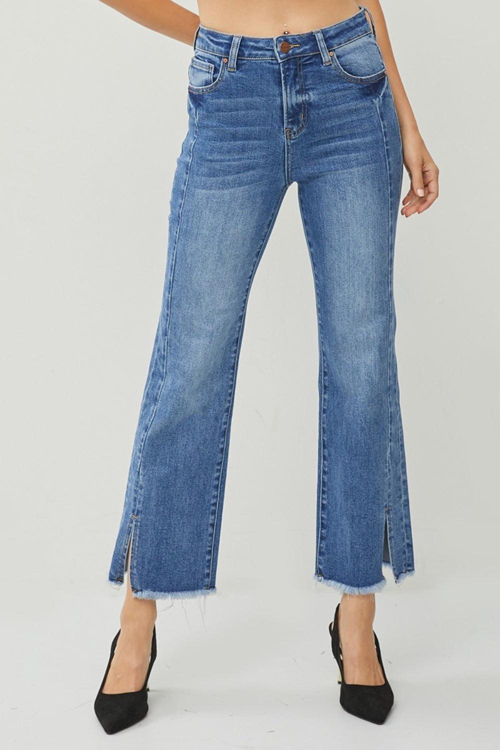 RISEN High Waist Raw Hem Slit Straight Jeans Carauana Store