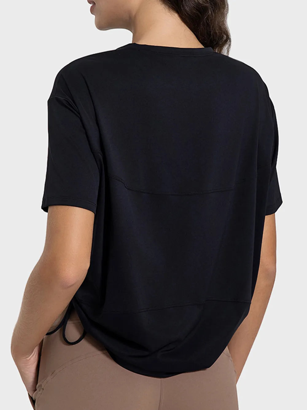 Millennia Drawstring Round Neck Short Sleeve Active T-Shirt Carauana Store