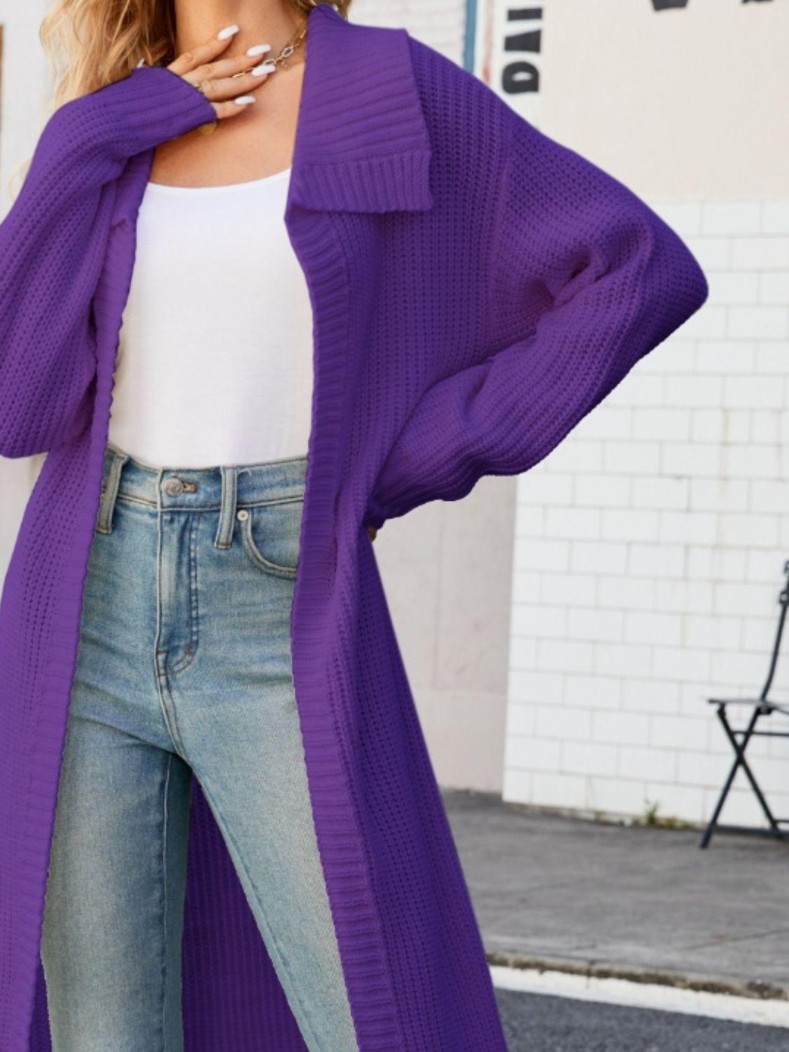 Full Size Collared Open Front Duster Cardigan Carauana Store
