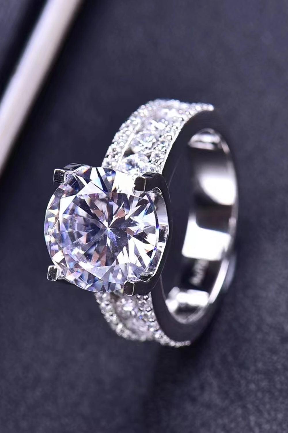 Platinum-Plated 5 Carat Moissanite Side Stone Ring Carauana Store