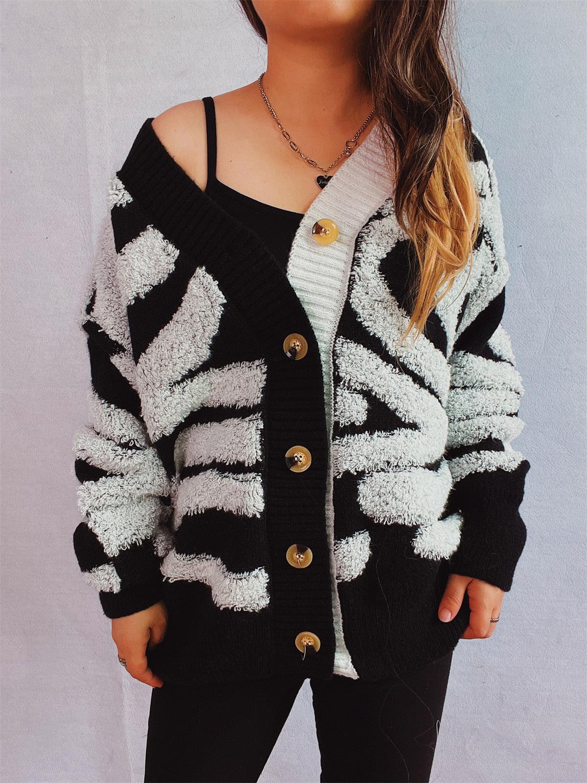 Contrast Button Up Long Sleeve Cardigan Carauana Store