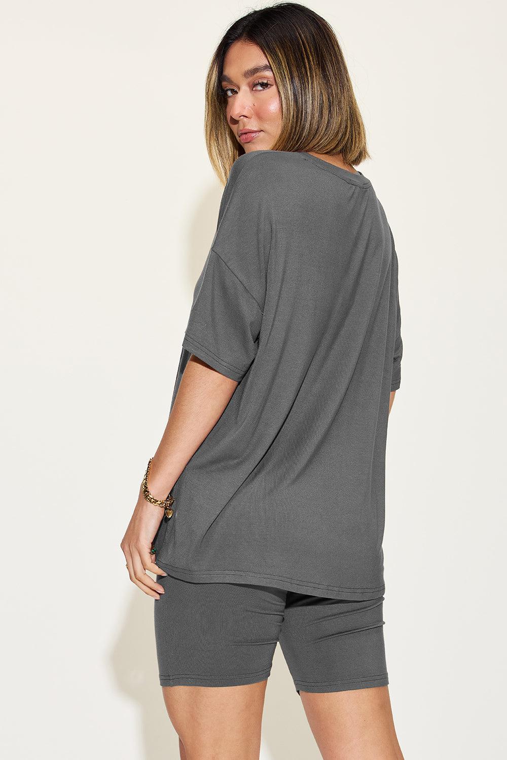 Basic Bae Full Size V-Neck Drop Shoulder Short Sleeve T-Shirt and Shorts Set Carauana Store