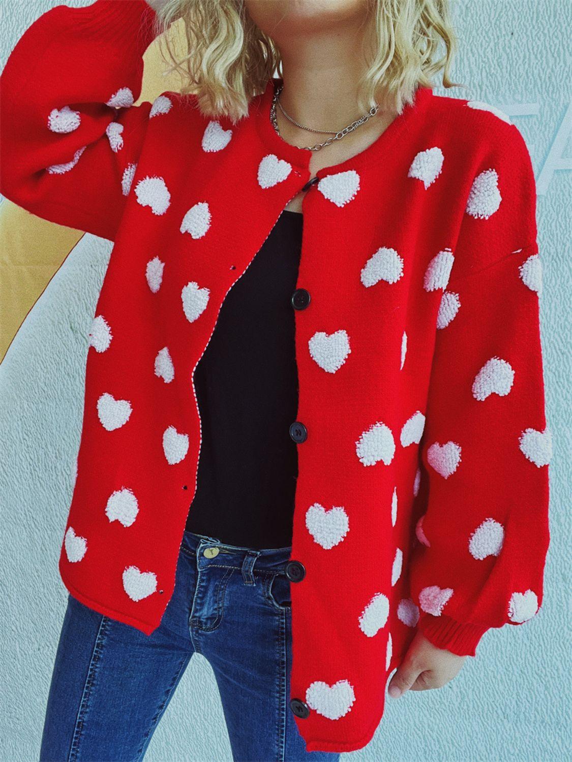 Heart Button Up Long Sleeve Cardigan Carauana Store