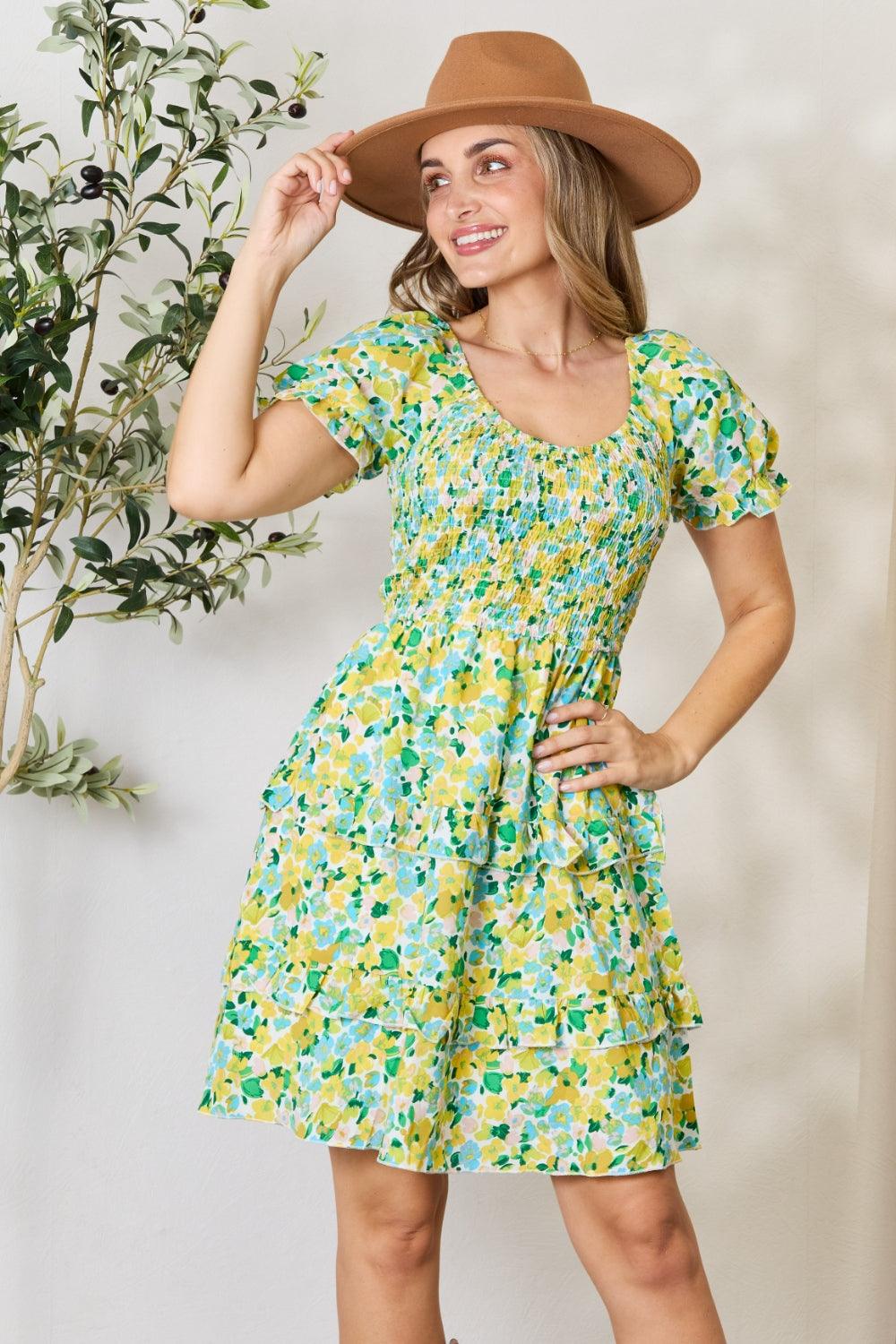 Double Take Smocked Scoop Neck Flounce Sleeve Mini Dress Carauana Store