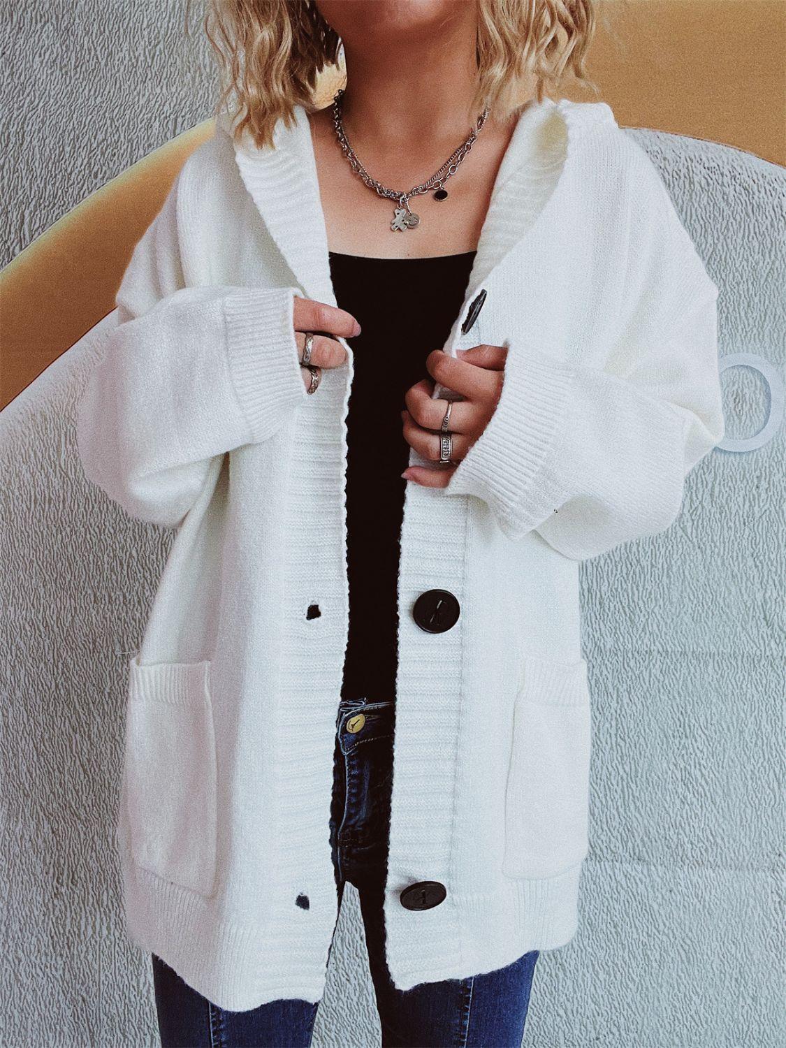 Dropped Shoulder Long Sleeve Hooded Cardigan Carauana Store
