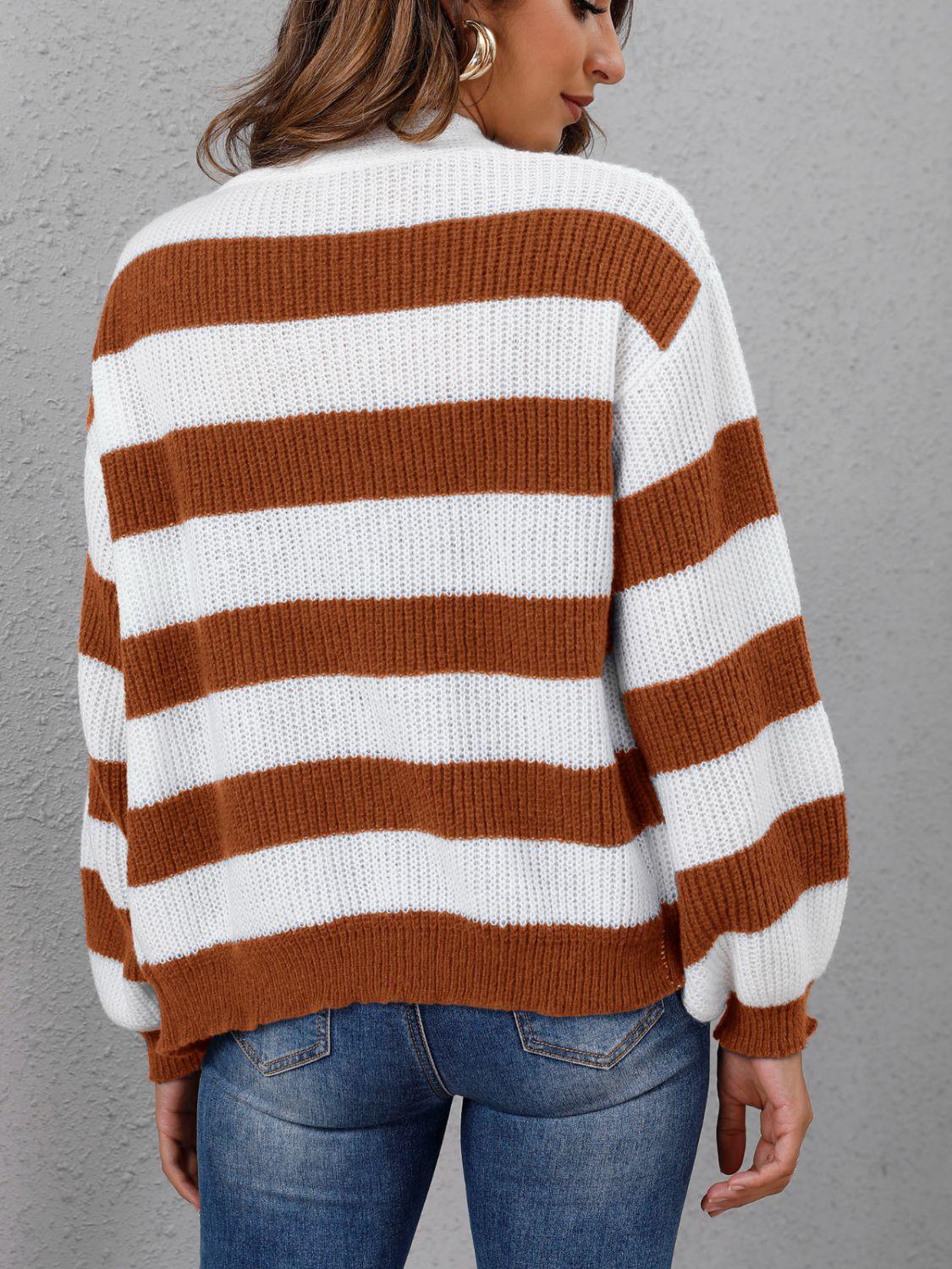 Striped Button Up Long Sleeve Sweater Carauana Store