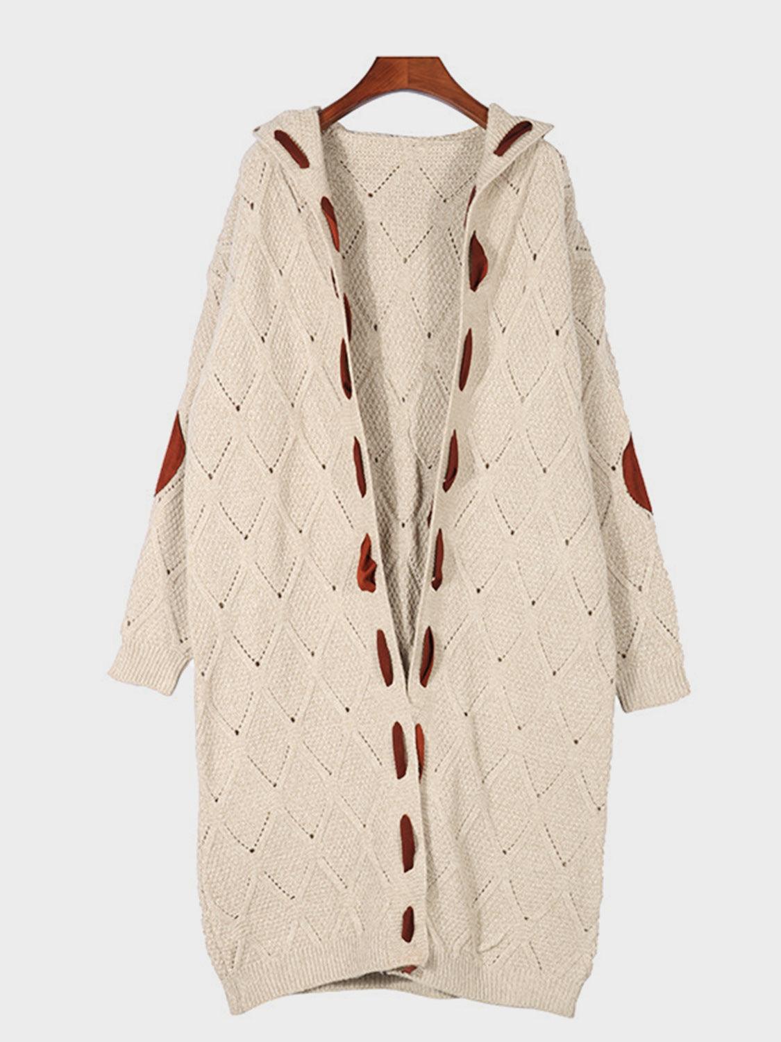 Openwork Long Sleeve Open Front Hooded Cardigan Carauana Store