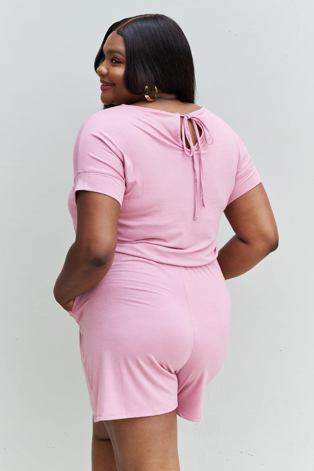 Zenana Chilled Out Full Size Short Sleeve Romper in Light Carnation Pink Carauana Store