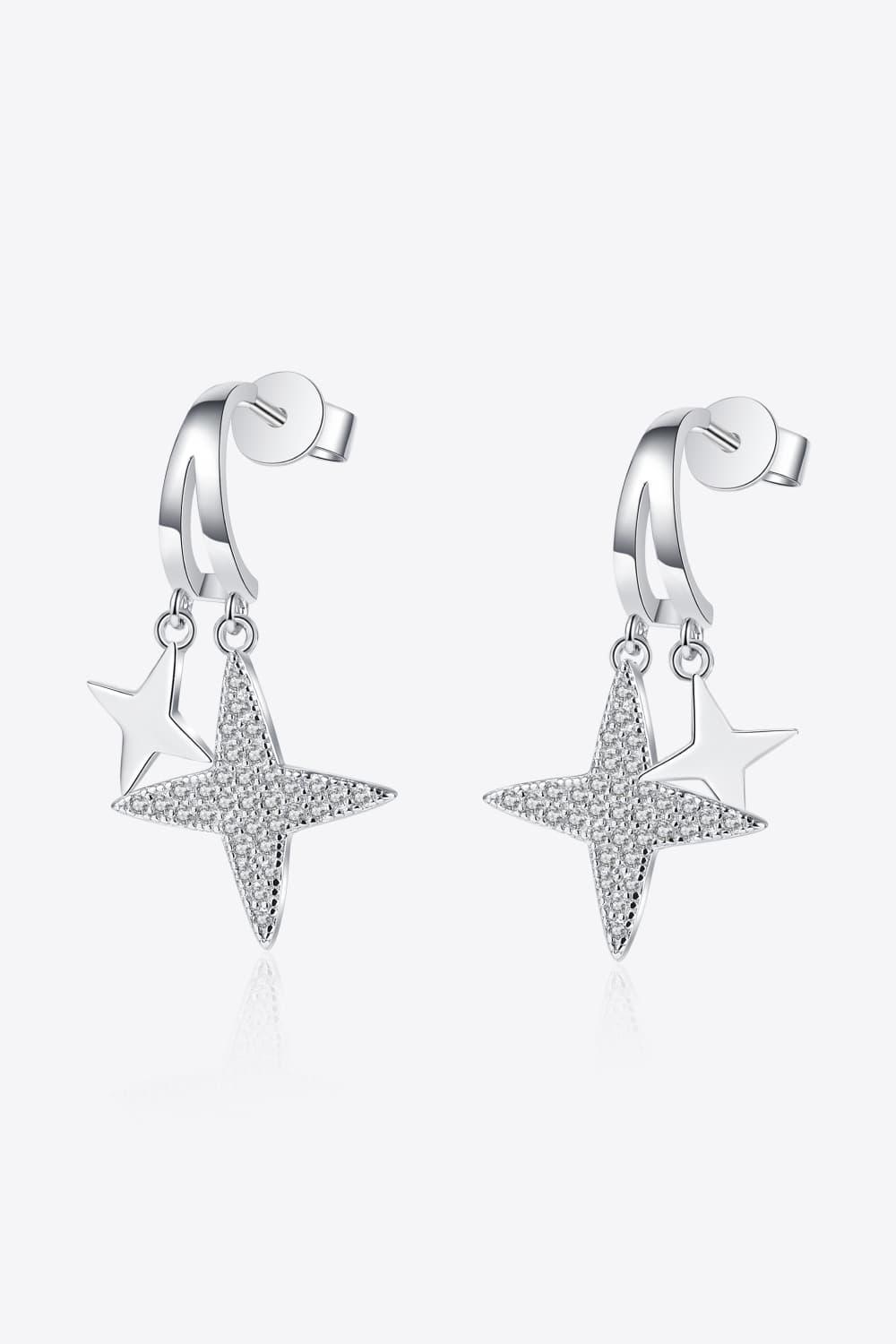 Moissanite Star Rhodium-Plated Drop Earrings Carauana Store