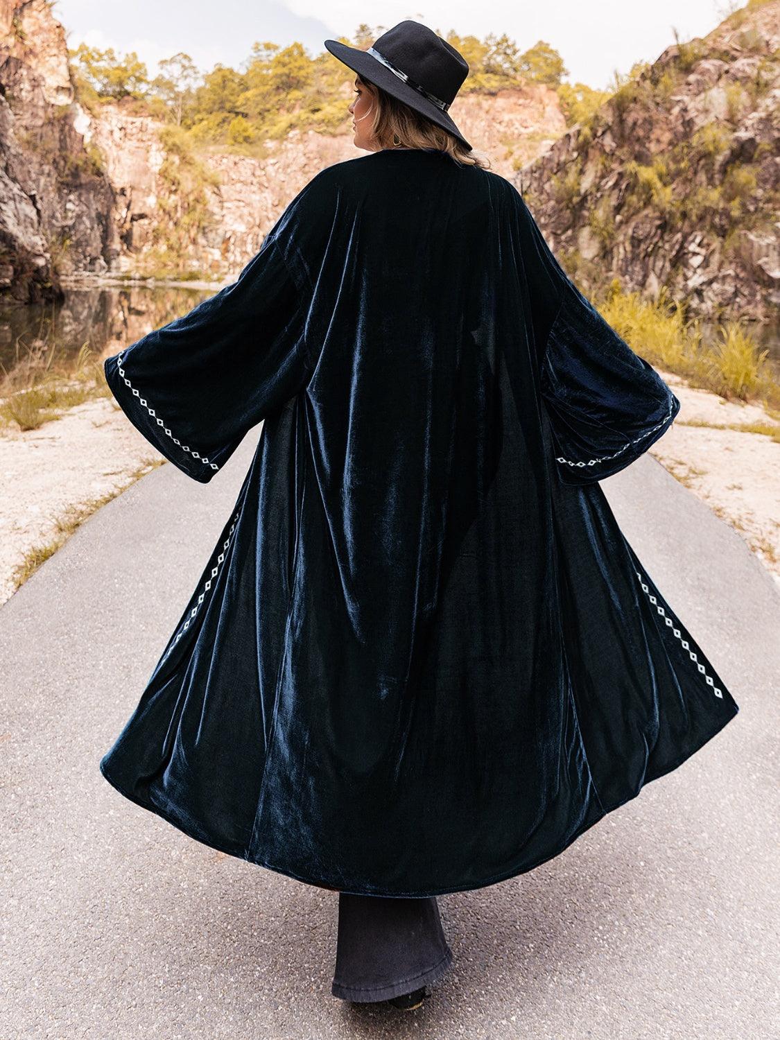 Plus Size Embroidery Open Front Long Sleeve Cardigan Carauana Store
