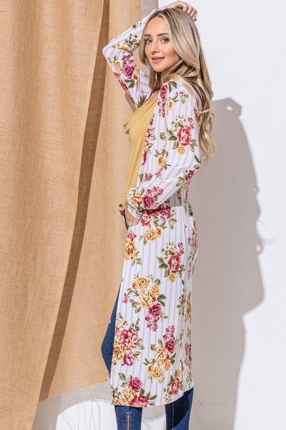 And The Why Floral Kimono Open Front Longline Cardigan Carauana Store