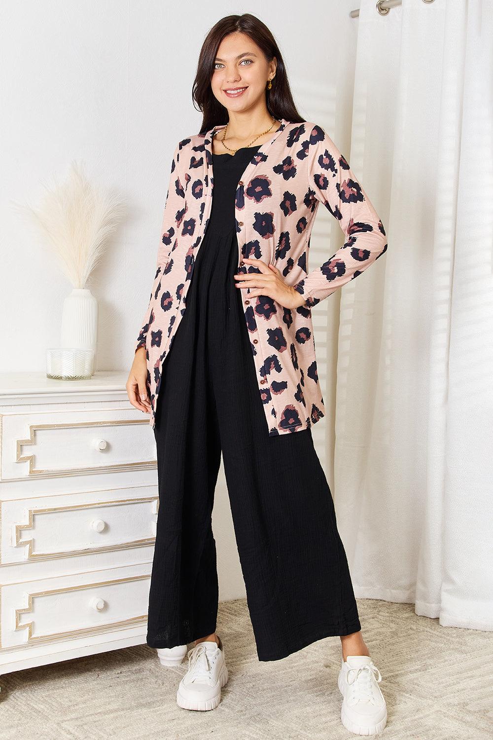 Double Take Printed Button Front Longline Cardigan Carauana Store