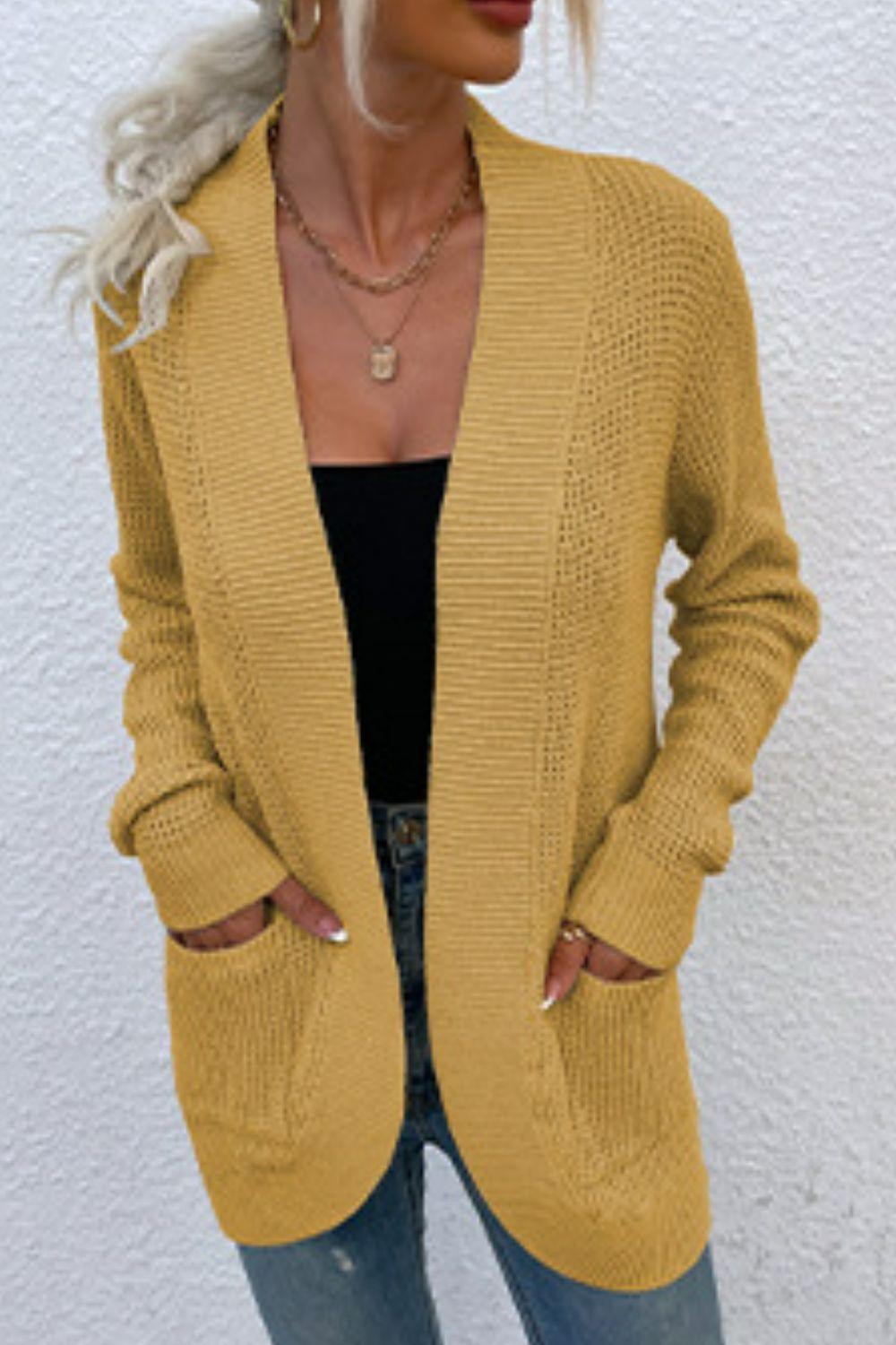 Open Front Rib-Knit Cardigan with Pockets Carauana Store