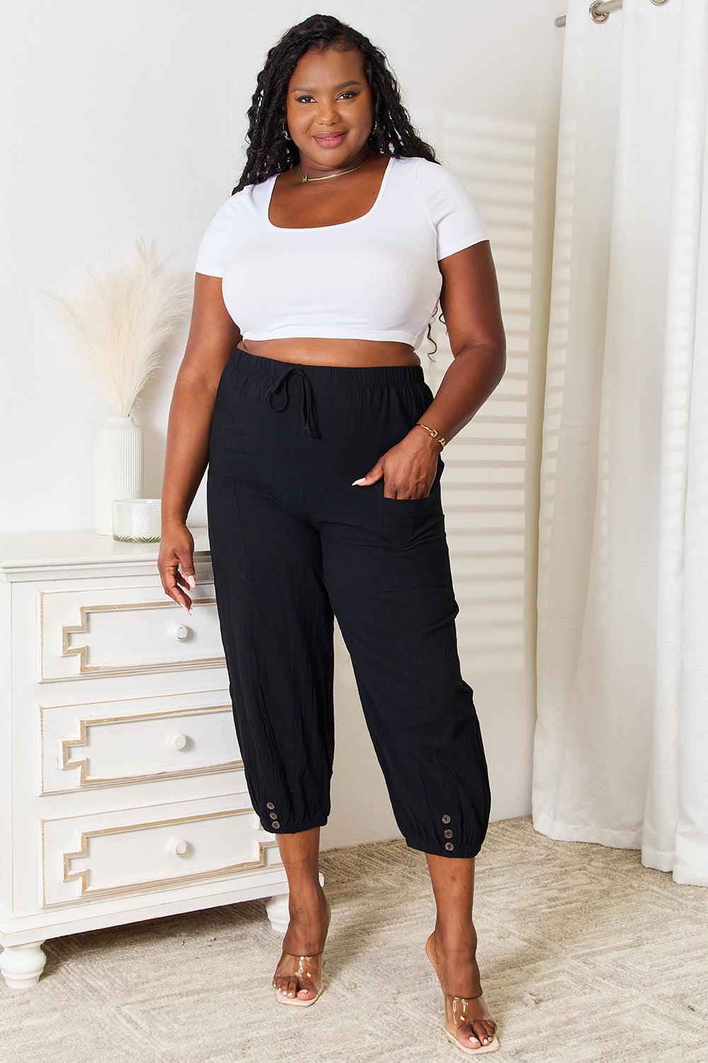 Double Take Decorative Button Cropped Pants Carauana Store