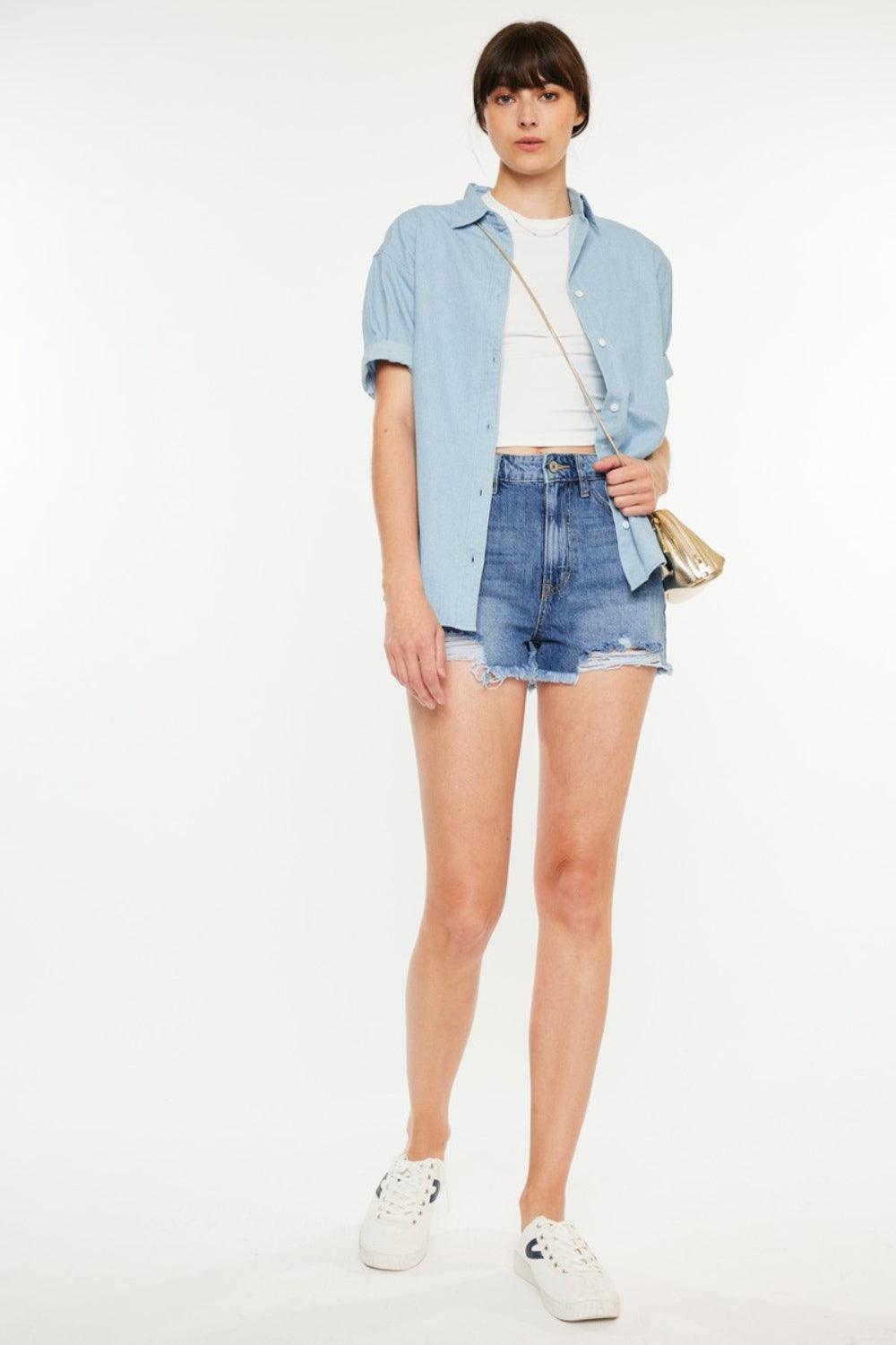 Kancan Distressed Raw Hem High Waist Denim Shorts Carauana Store