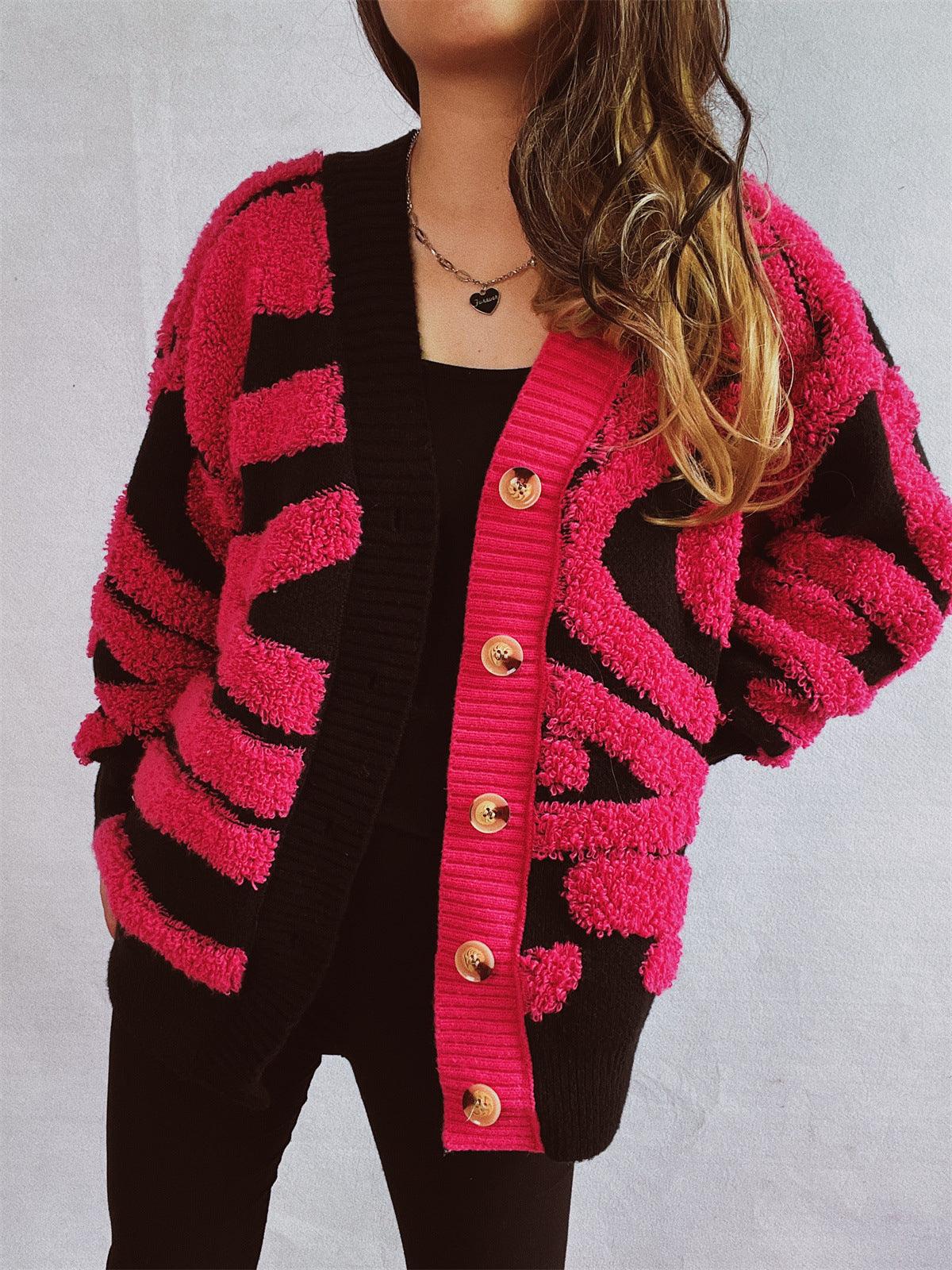 Contrast Button Up Long Sleeve Cardigan Carauana Store