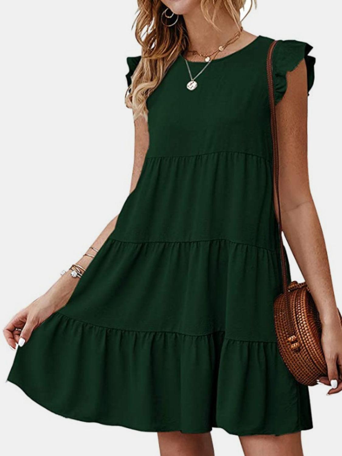 Ruffled Round Neck Cap Sleeve Mini Dress Carauana Store
