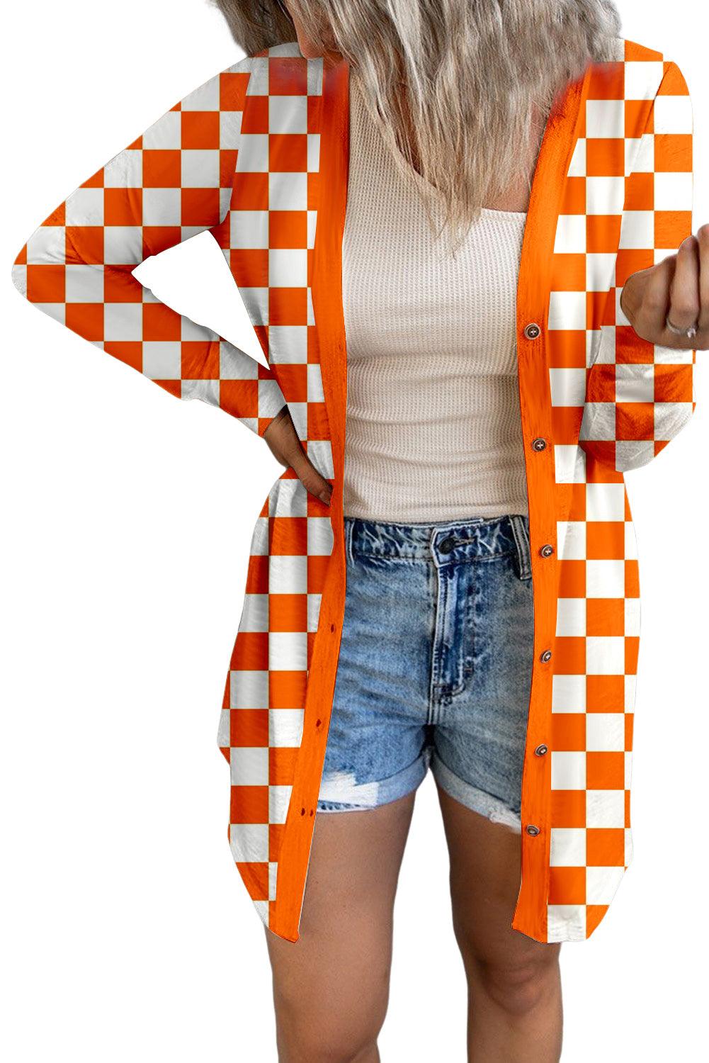 Checkered Button Up Long Cardigan Carauana Store