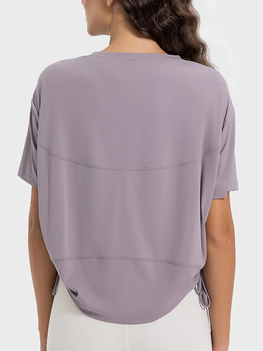 Millennia Drawstring Round Neck Short Sleeve Active T-Shirt Carauana Store