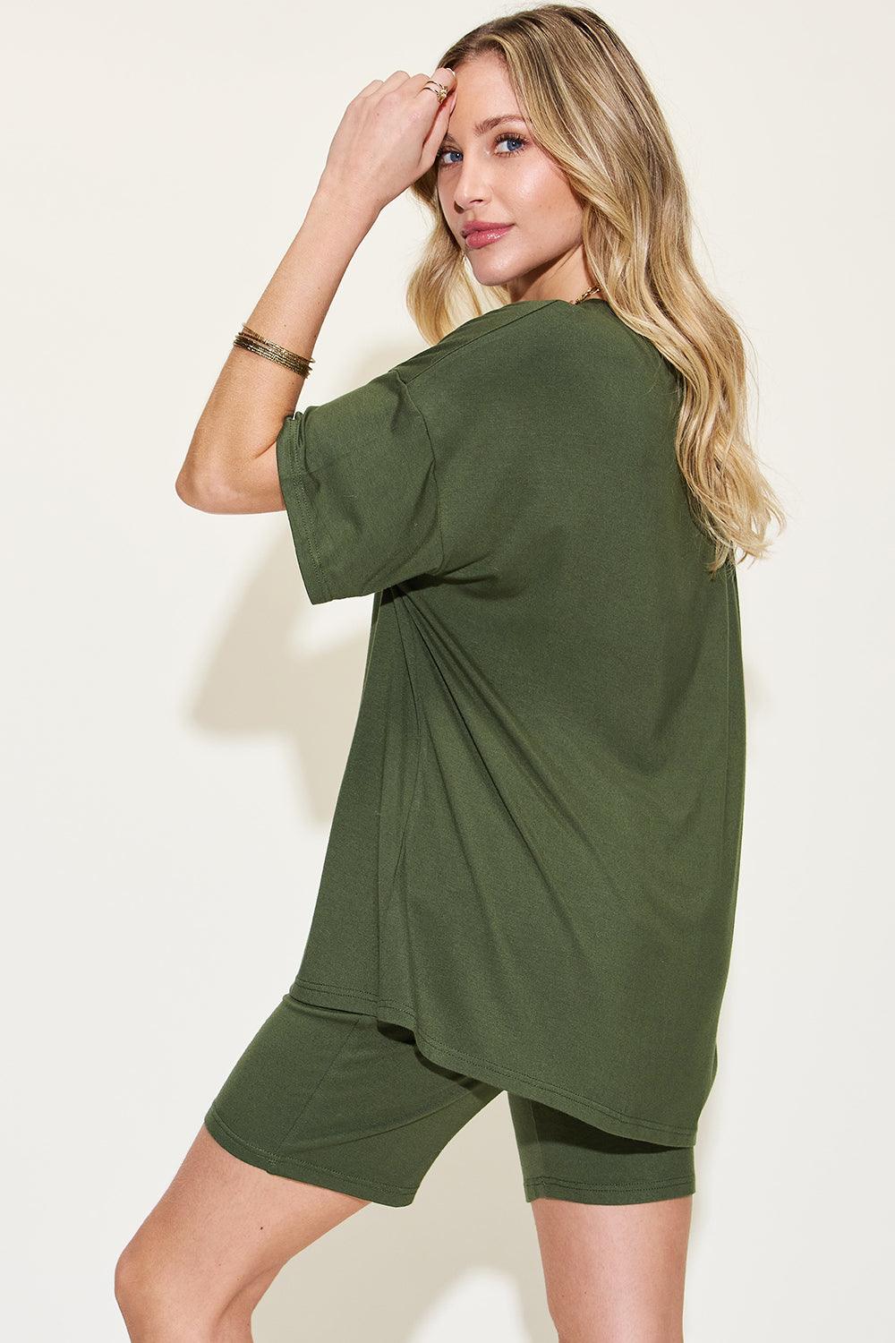 Basic Bae Full Size V-Neck Drop Shoulder Short Sleeve T-Shirt and Shorts Set Carauana Store