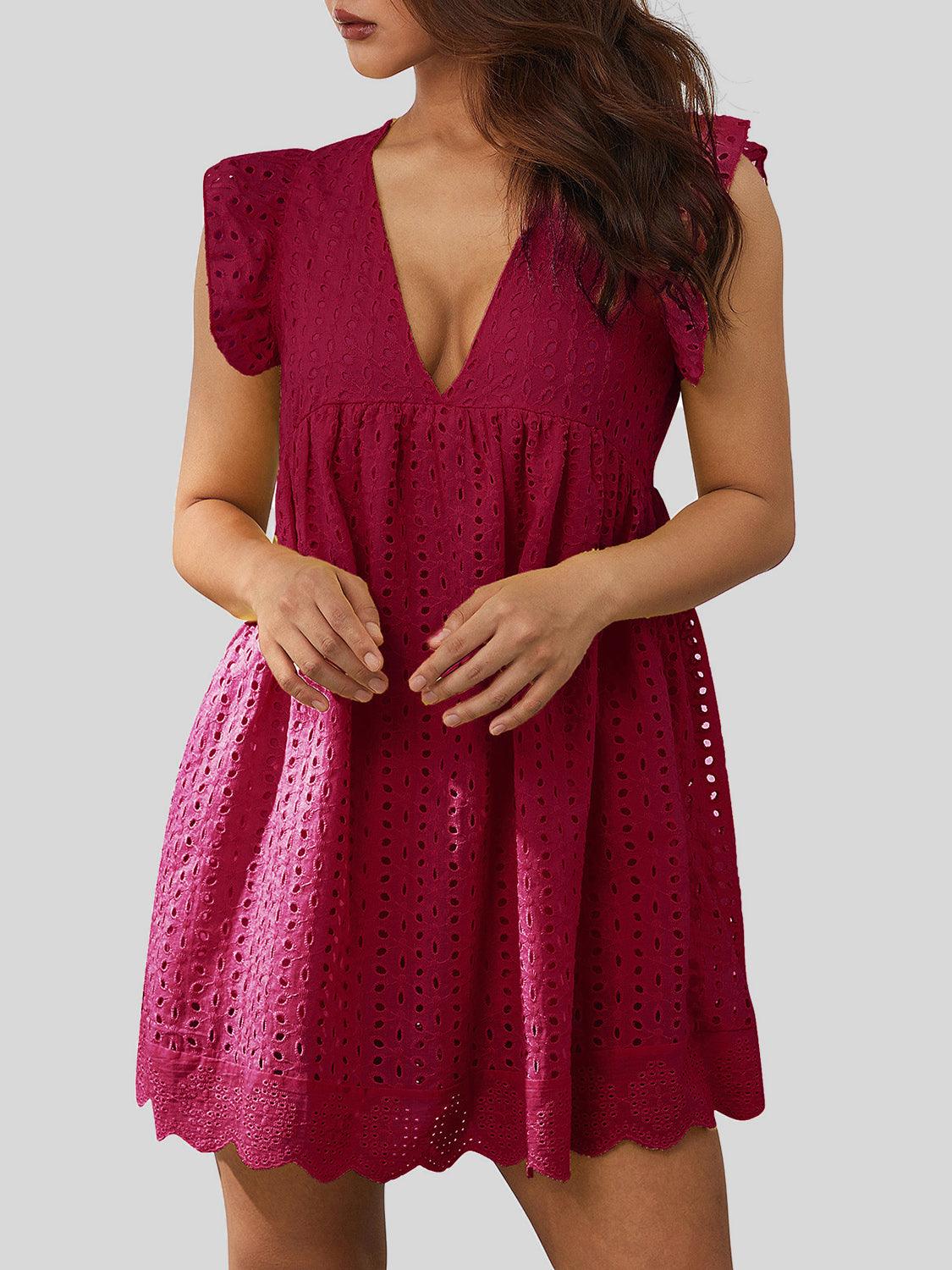 Ruffled Eyelet Cap Sleeve Mini Dress Carauana Store