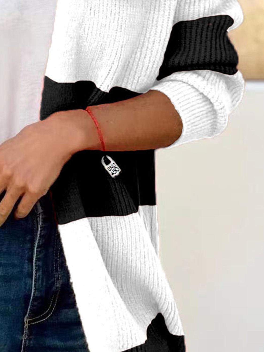 Contrast Open Front Long Sleeve Cardigan Carauana Store