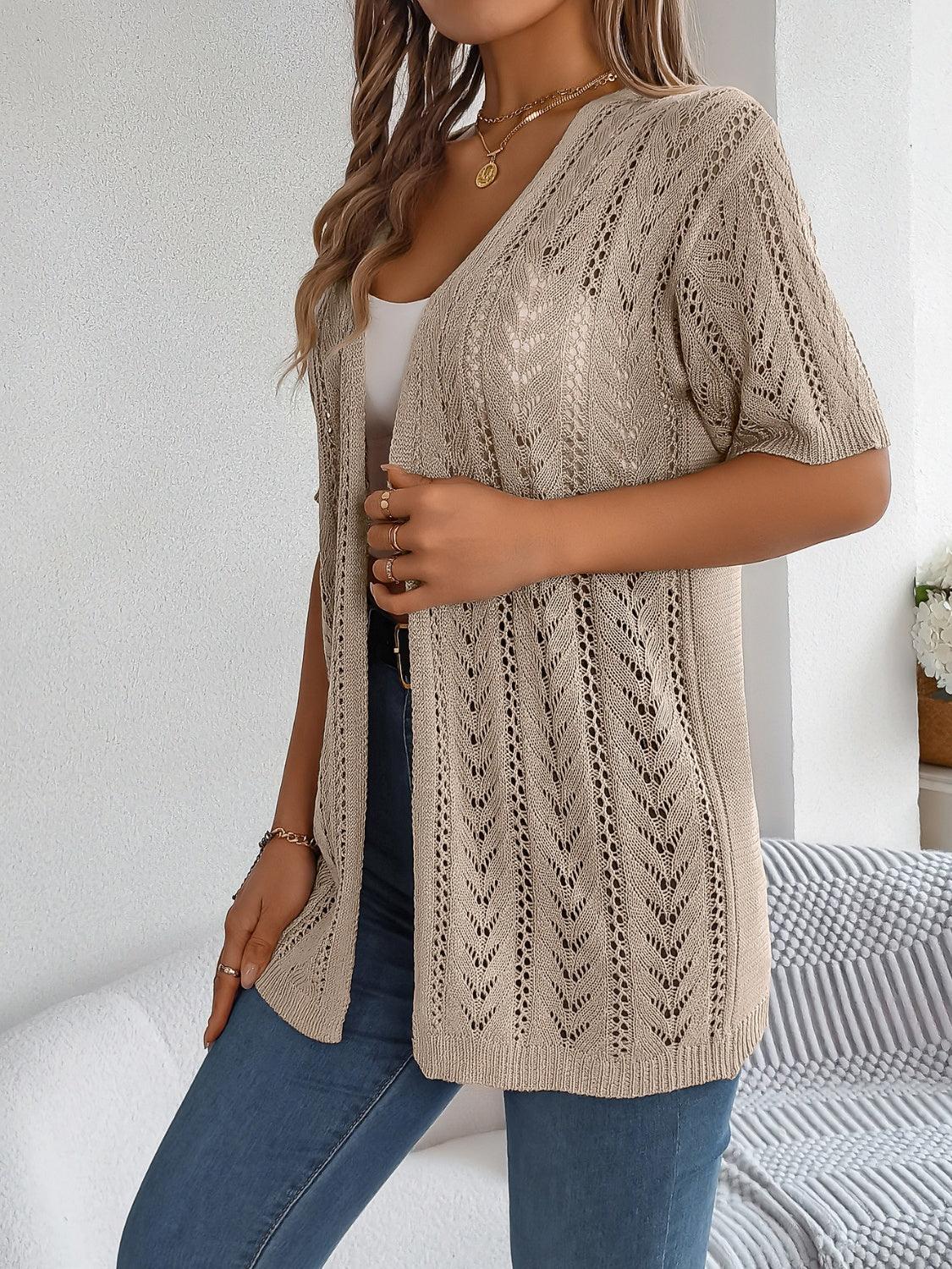 Openwork Open Front Half Sleeve Cardigan Carauana Store