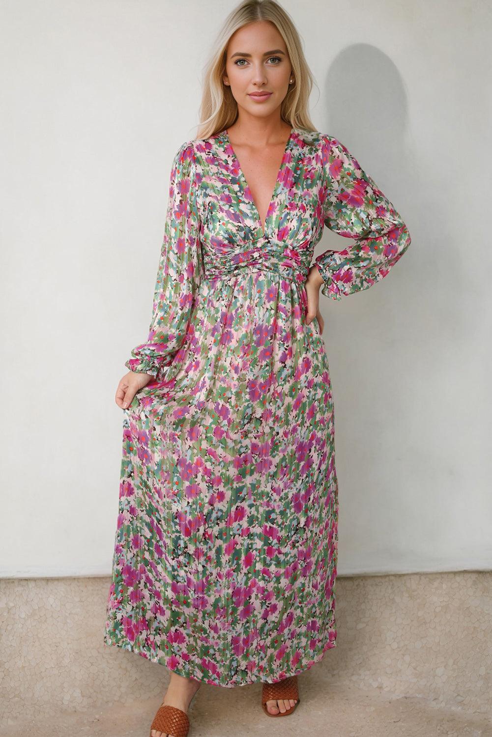 Floral Deep V Maxi Dress Carauana Store