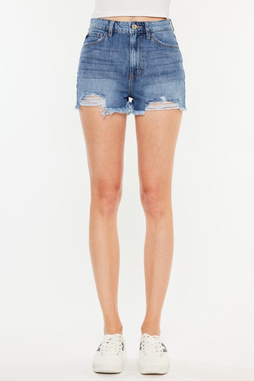 Kancan Distressed Raw Hem High Waist Denim Shorts Carauana Store