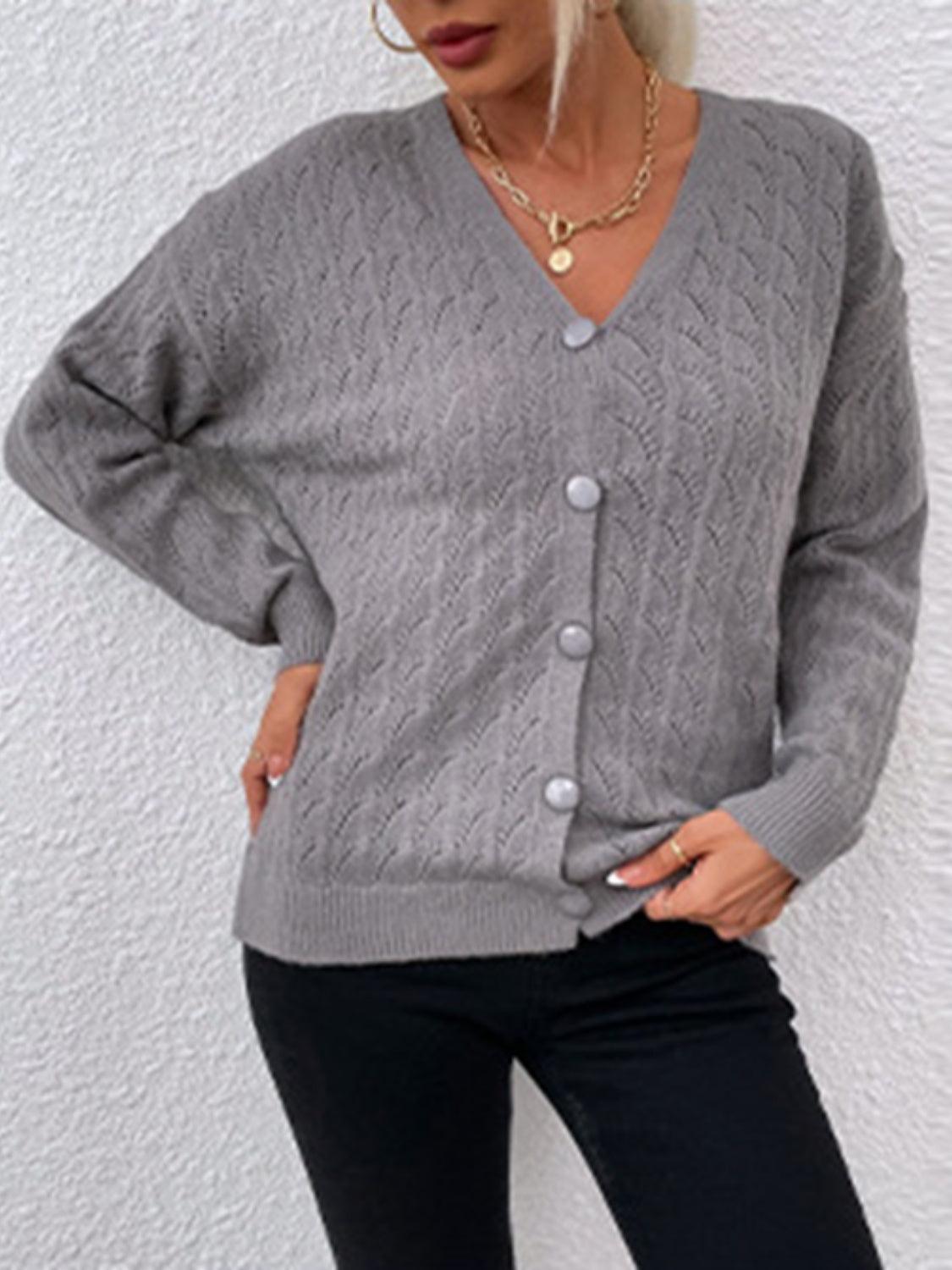 Openwork Button Up Dropped Shoulder Cardigan Carauana Store