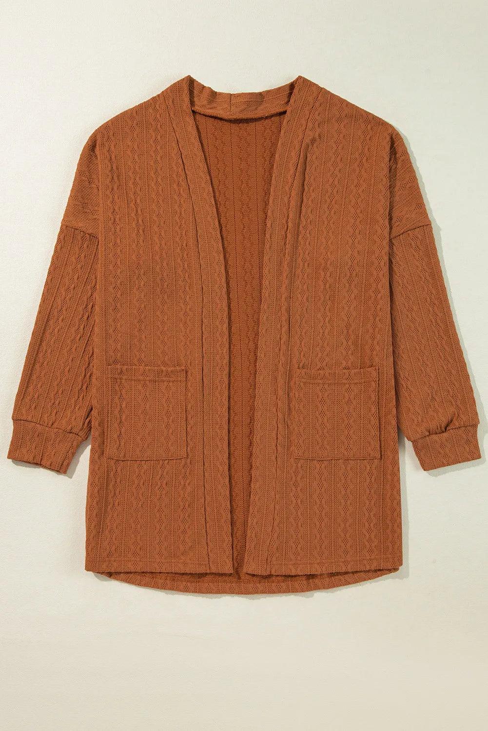 Textured Pocketed Open Front Long Sleeve Cover Up Carauana Store