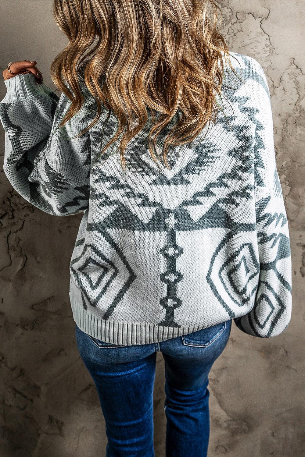 Printed Button Up V-Neck Long Sleeve Cardigan Carauana Store